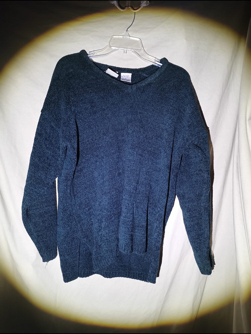 Vintage 90s Huntington Ridge Teal Chenille Knit Pullover Sweater Size L